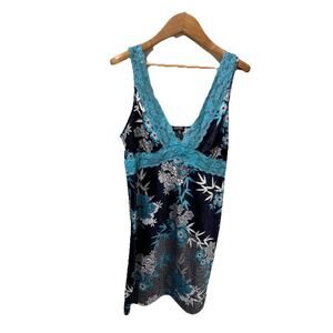 NWT Jones New York Blue Lace‎ Trim Floral Slip Dress | S Petite